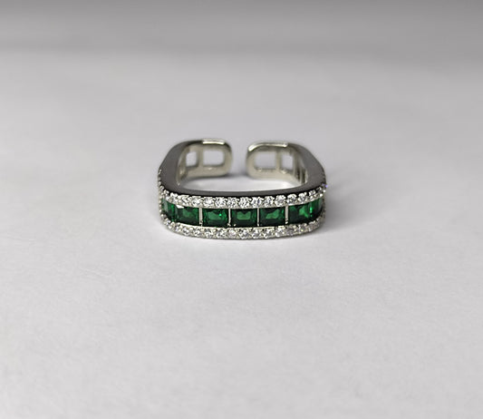 Adjustable Emerald Elegance Open Band Ring