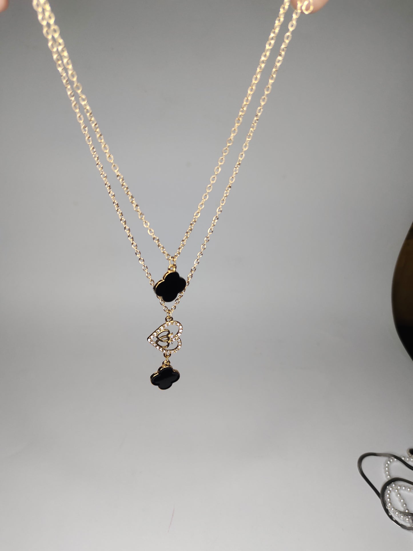 Gold Double Layer Clover Heart Necklace