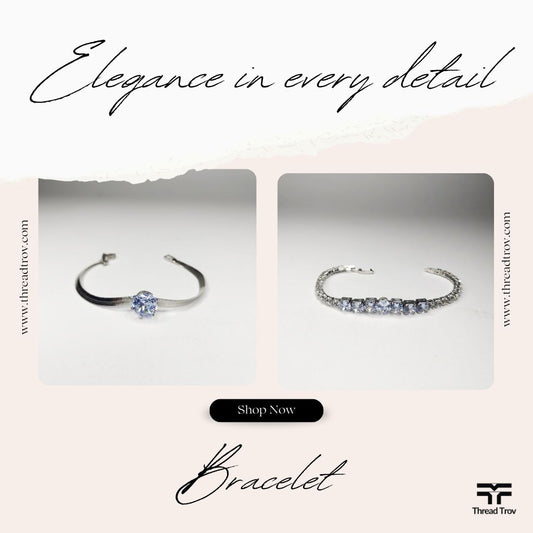 Elegant Silver-Plated Blue & White Stone Tennis Bracelet